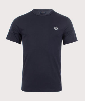 Fred Perry Ringer T-Shirt in Navy at EQVVS. Mannequin Shot. 