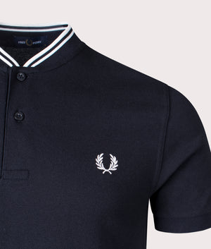 Fred Perry Bomber Collar Polo Shirt in Black Detail Shot EQVVS
