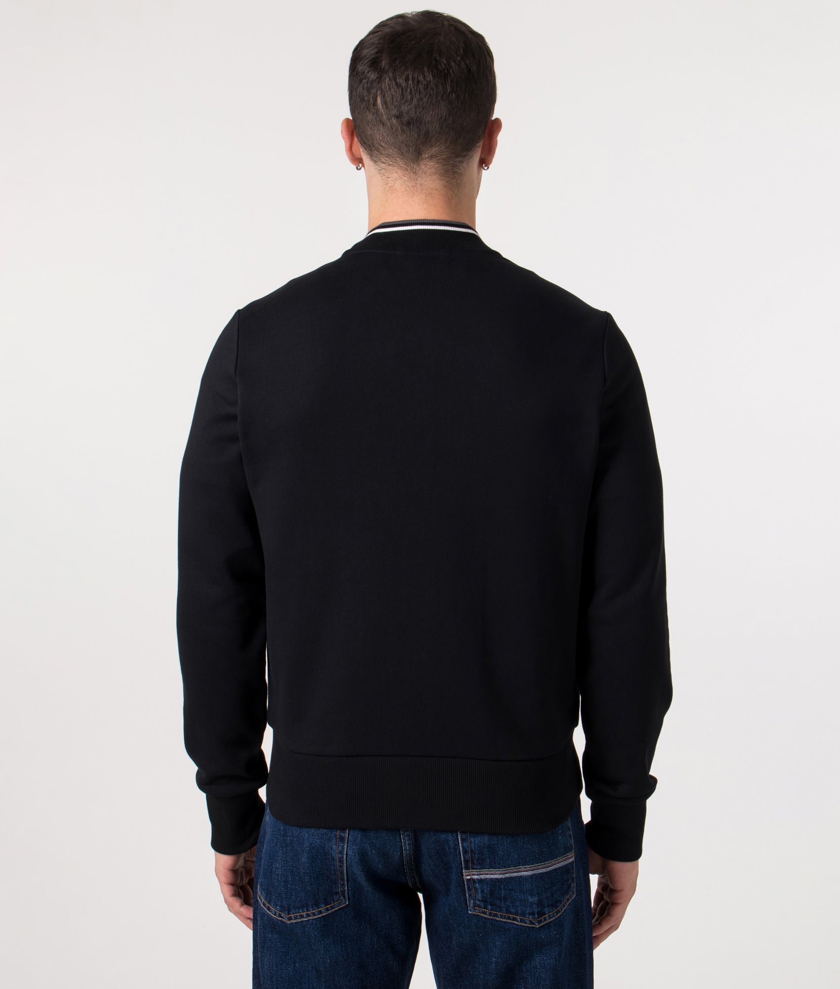 Fred Perry Zip Through Bomber Jacket in Black Model back Shot EQVVS