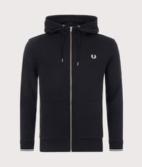 Regular Fit Zip Through Contrast Tipped Hoodie: Core 198 Black 