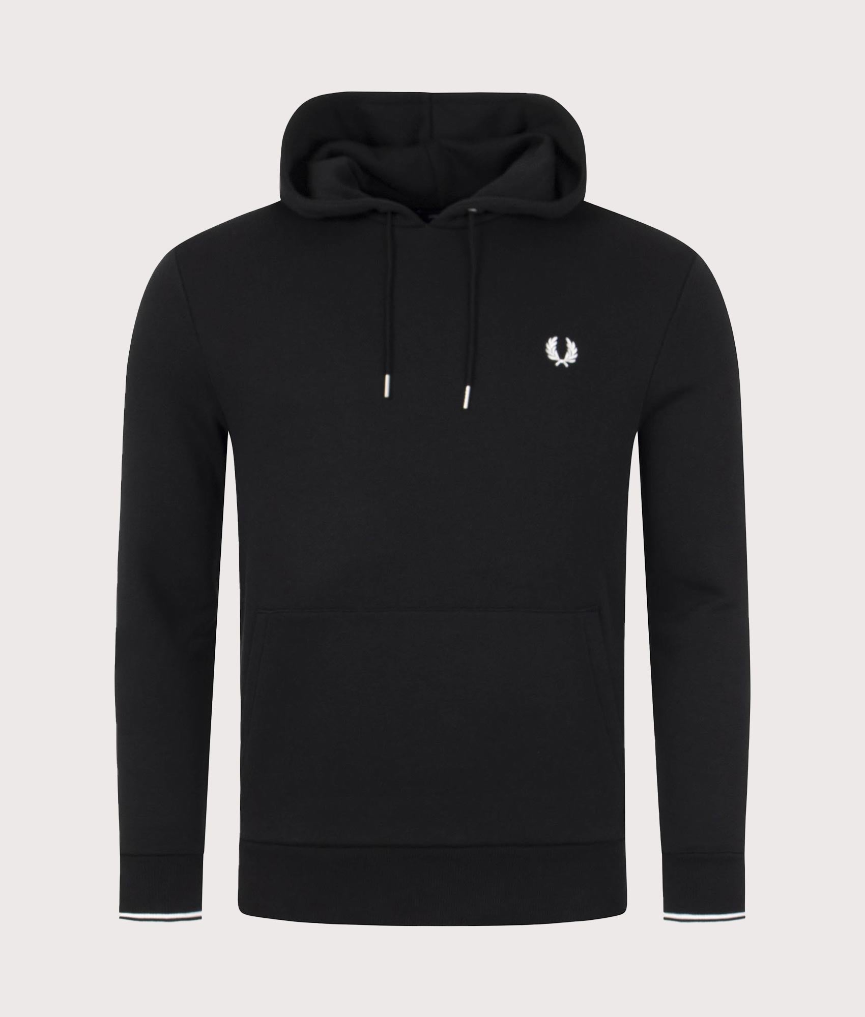Fred Perry Twin Tipped Hoodie in Black at EQVVS Menswear. Front shot.