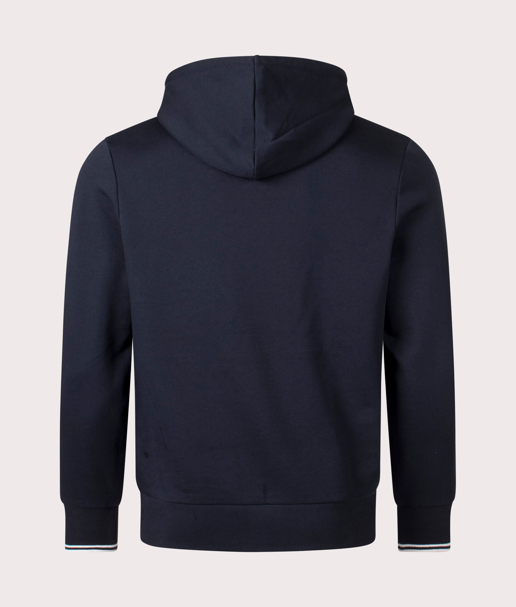 Fred Perry Twin Tipped Hoodie in Navy at EQVVS Menswear. Back shot.