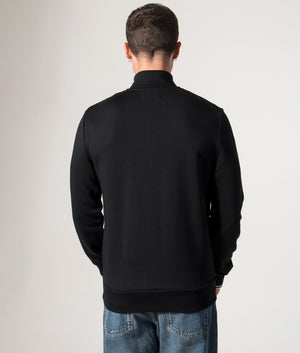 Fred Perry Quarter Zip Sweatshirt in Black at EQVVS Menswear. Model Back shot. 