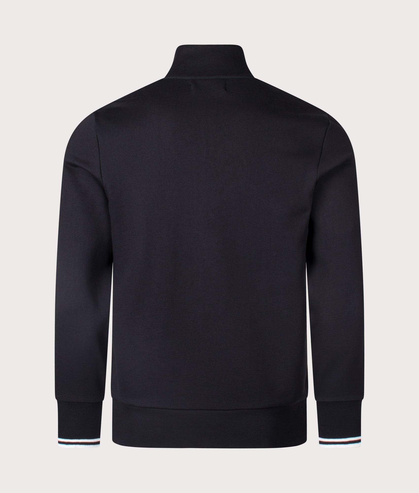 Fred Perry Quarter Zip Sweatshirt in Black at EQVVS Menswear. Back shot. 