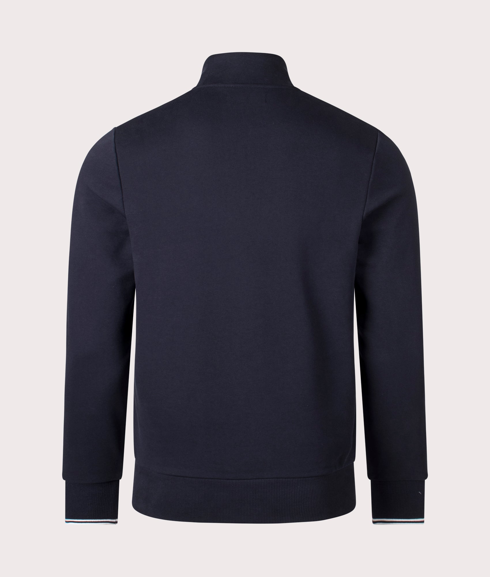 Fred Perry Quarter Zip Sweatshirt in Navy at EQVVS Menswear. Back shot.