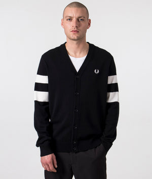 Tipped-Sleeve-Cardigan-Black-Fred-Perry-EQVVS-Front-Image