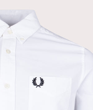 Fred Perry Oxford Shirt in White Detail Shot at EQVVS