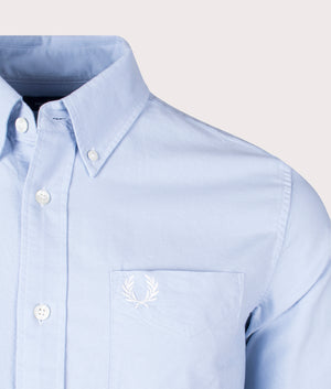 Fred Perry Oxford Shirt in Light Smoke Blue Detail Shot by EQVVS