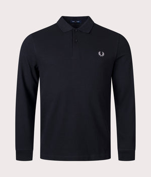 Fred Perry Long Sleeve Fred Perry Tennis Polo Shirt in Black and Chrome Front Shot at EQVVS