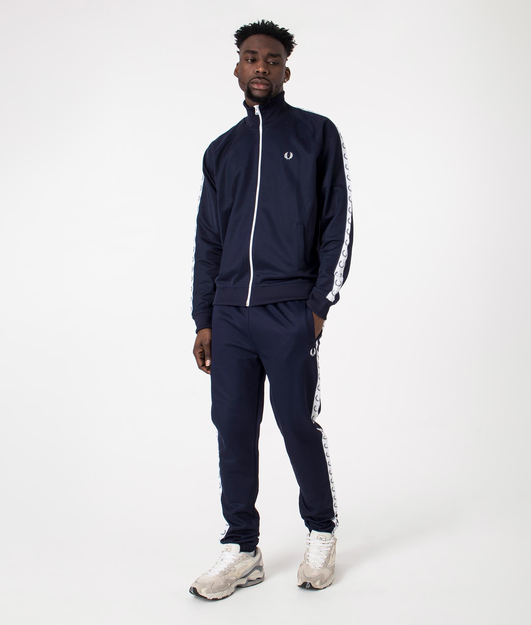 Track Pants in Carbon Blue by Fred Perry. EQVVS Full Shot.