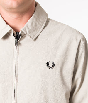 Zip Through Seersucker Coach Jacket in 'Light Oyster'