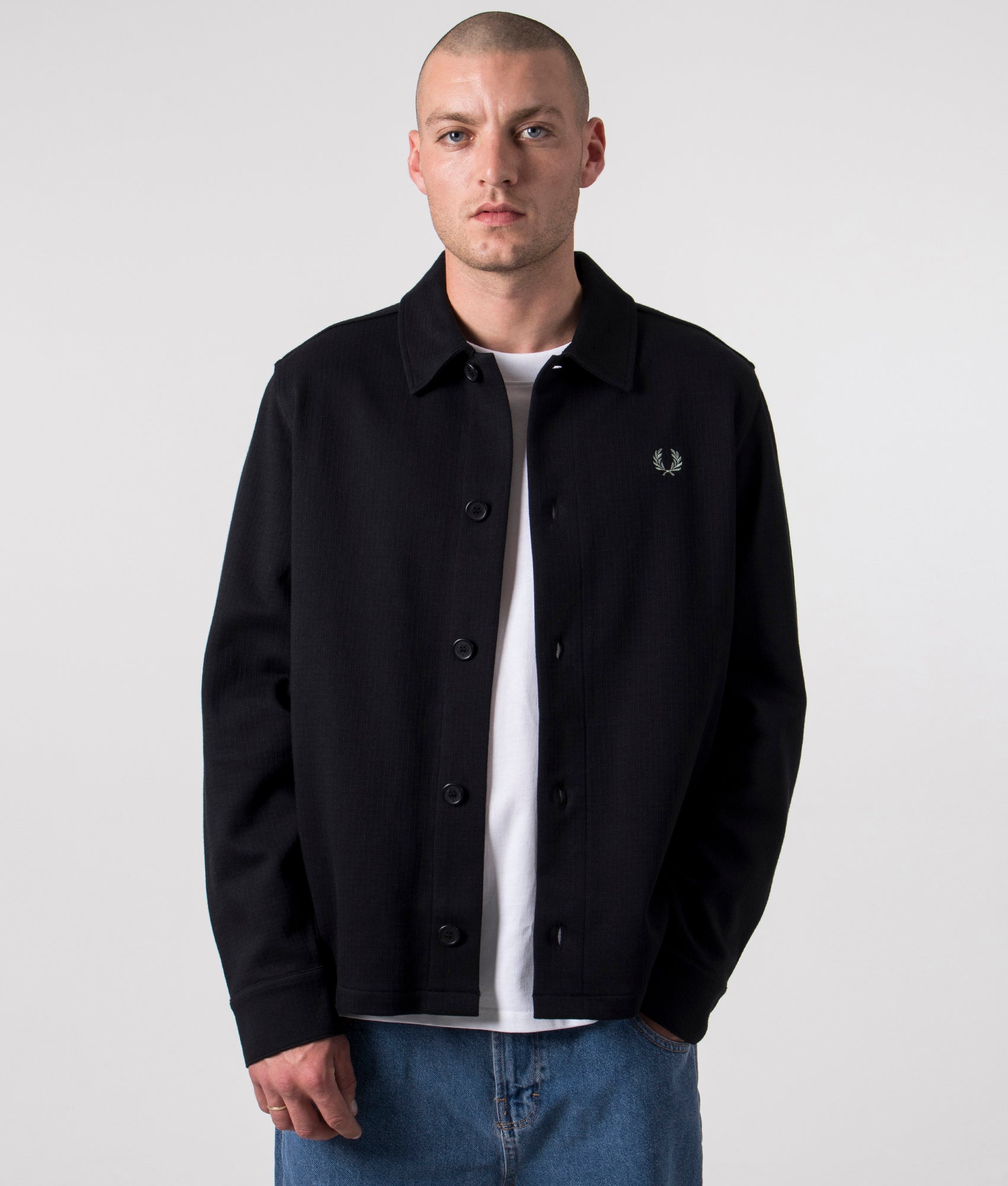 Fred Perry Tricot Overshirt, Black, EQVVS, Front 