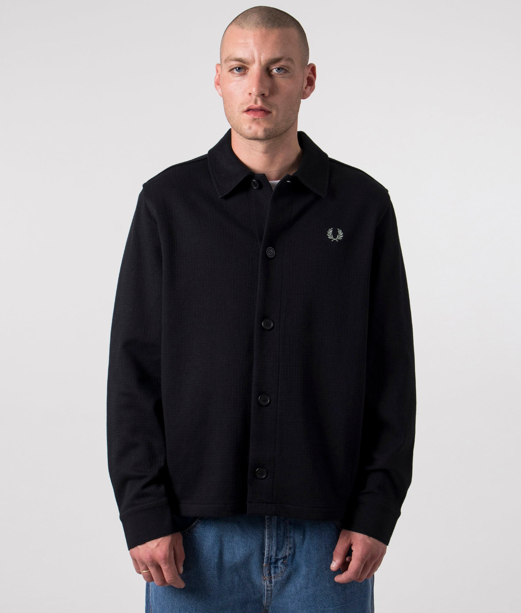 Fred Perry Tricot Overshirt, Black, EQVVS, Front 2 