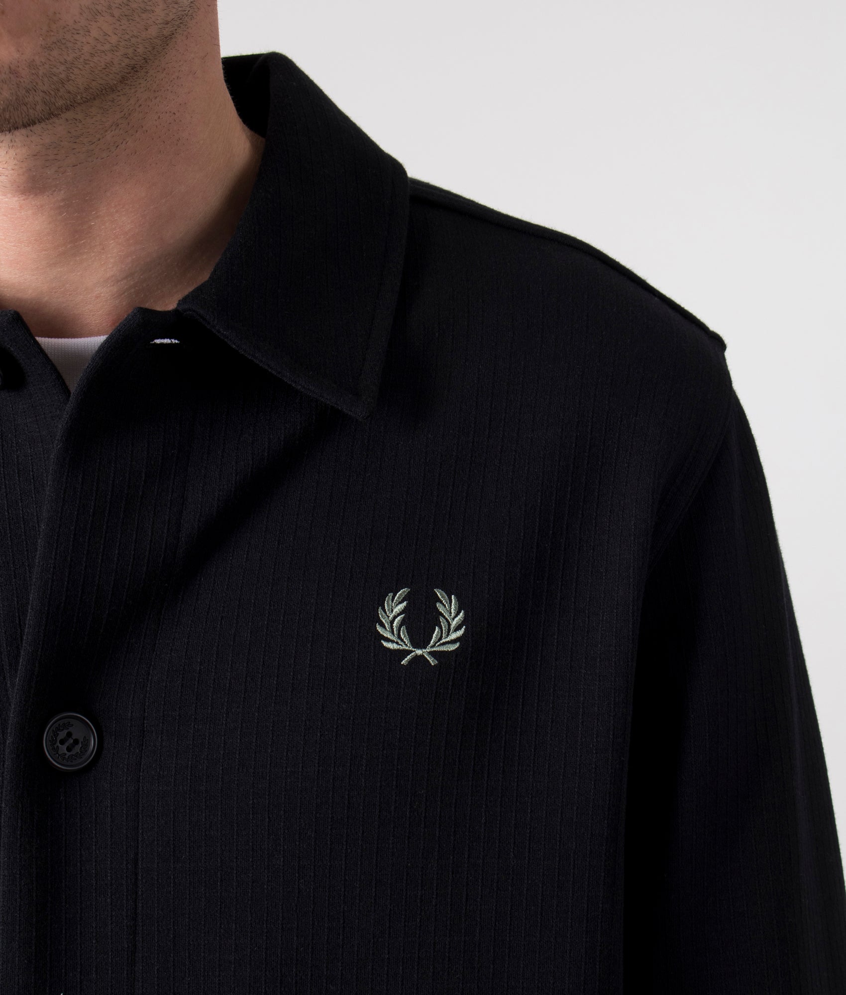 Fred Perry Tricot Overshirt, Black, EQVVS, Detail