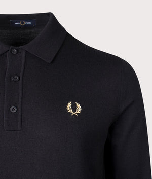 Regular Fit Fred Perry Long Sleeve Knitted Polo Shirt in Black