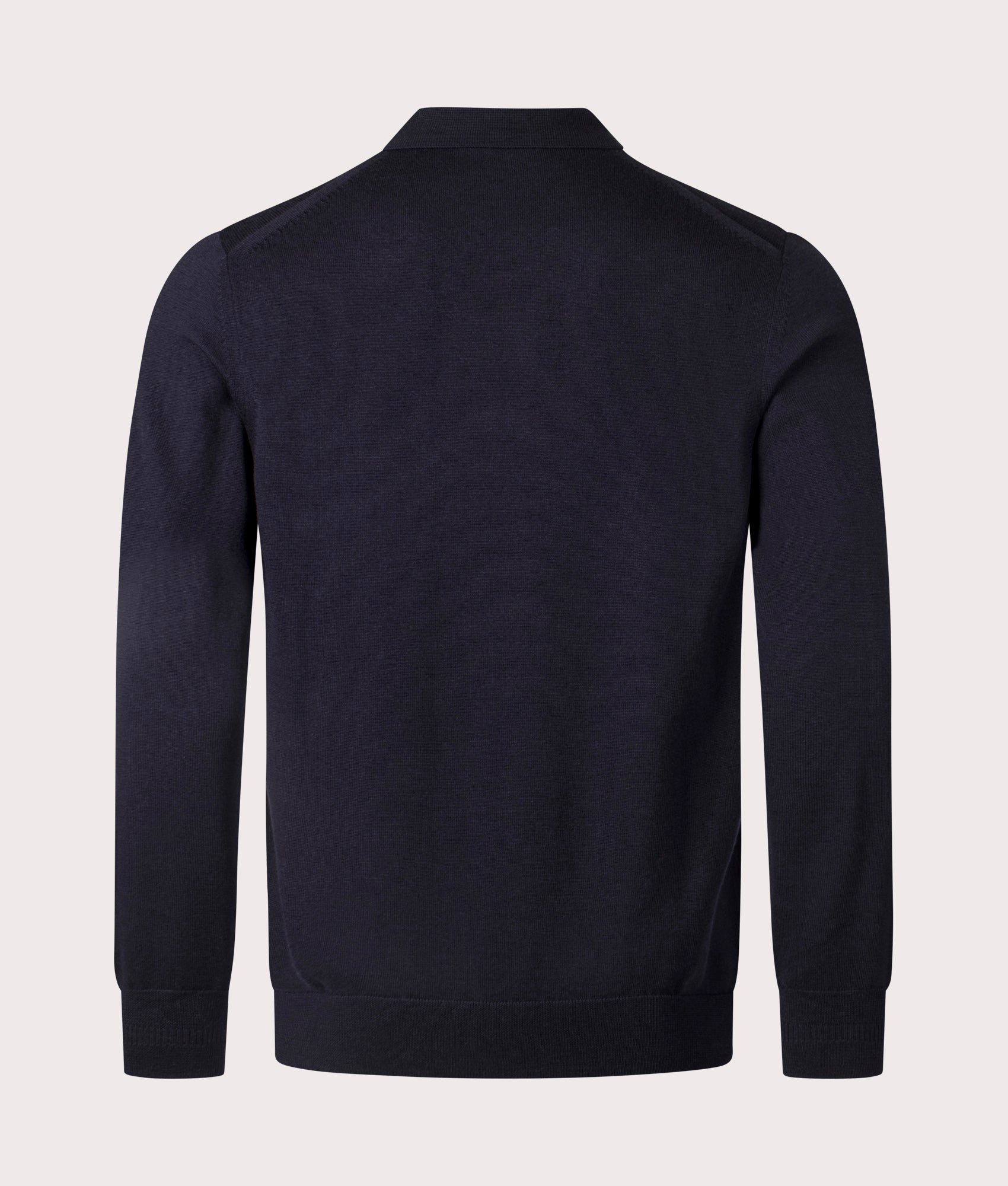 Fred Perry Long Sleeve Knitted Polo Shirt in Navy at EQVVS Menswear Back Shot