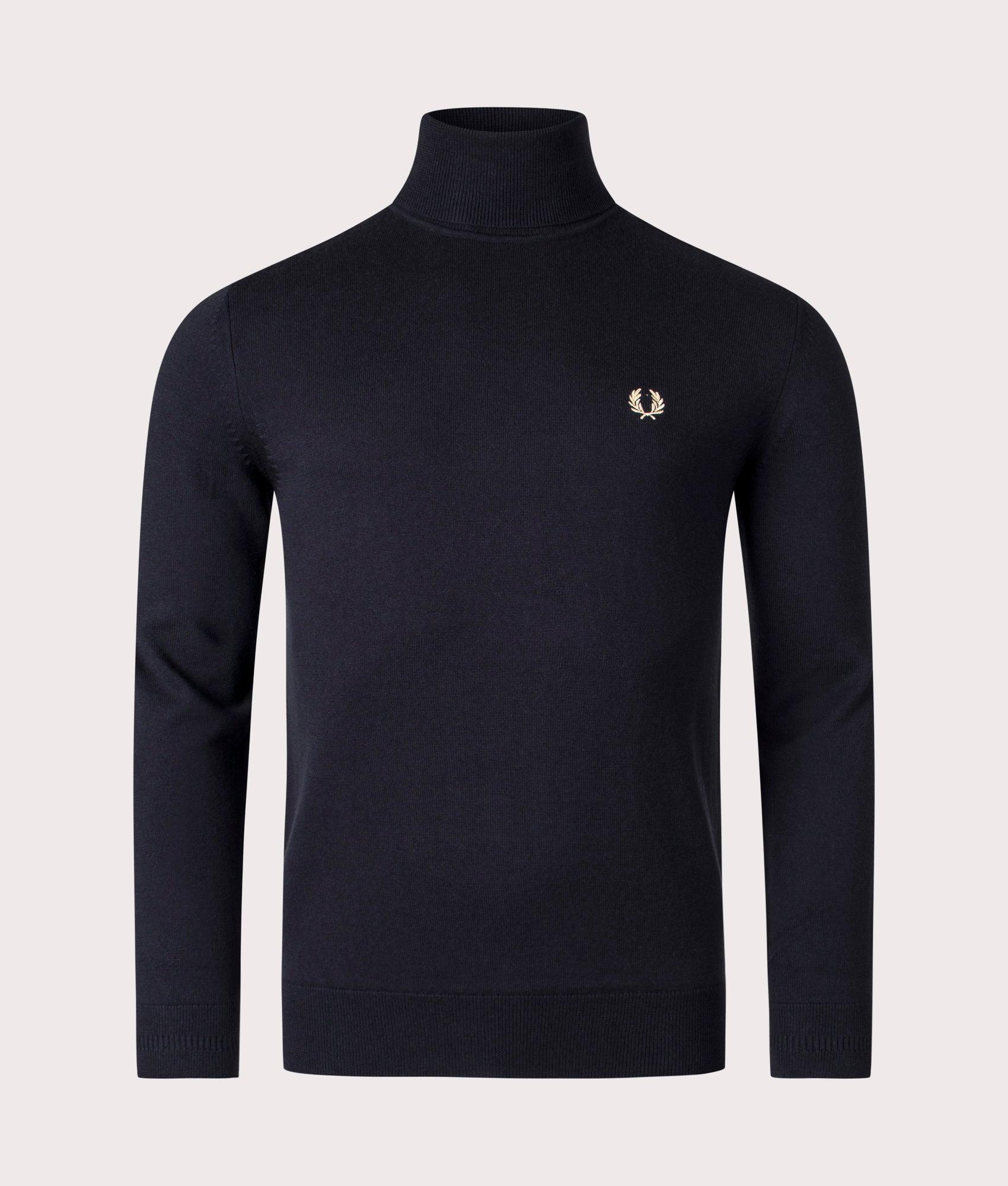 Fred Perry Roll Neck Jumper in Black at EQVVS Menswear. Front shot.