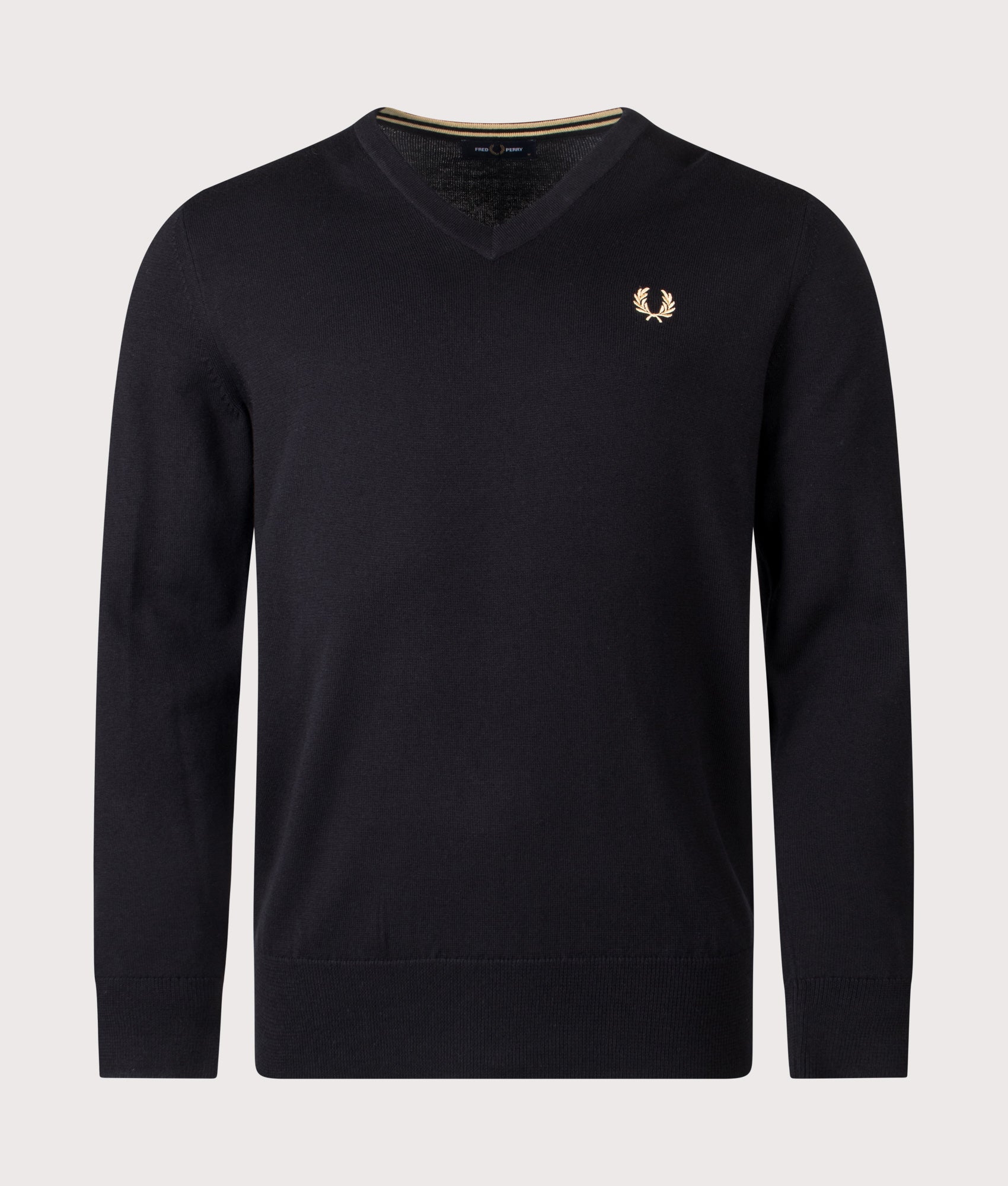 Classic V Neck Jumper in Black | 52% Wool, 48% Cotton | Fred Perry | EQVVS | Front shot 