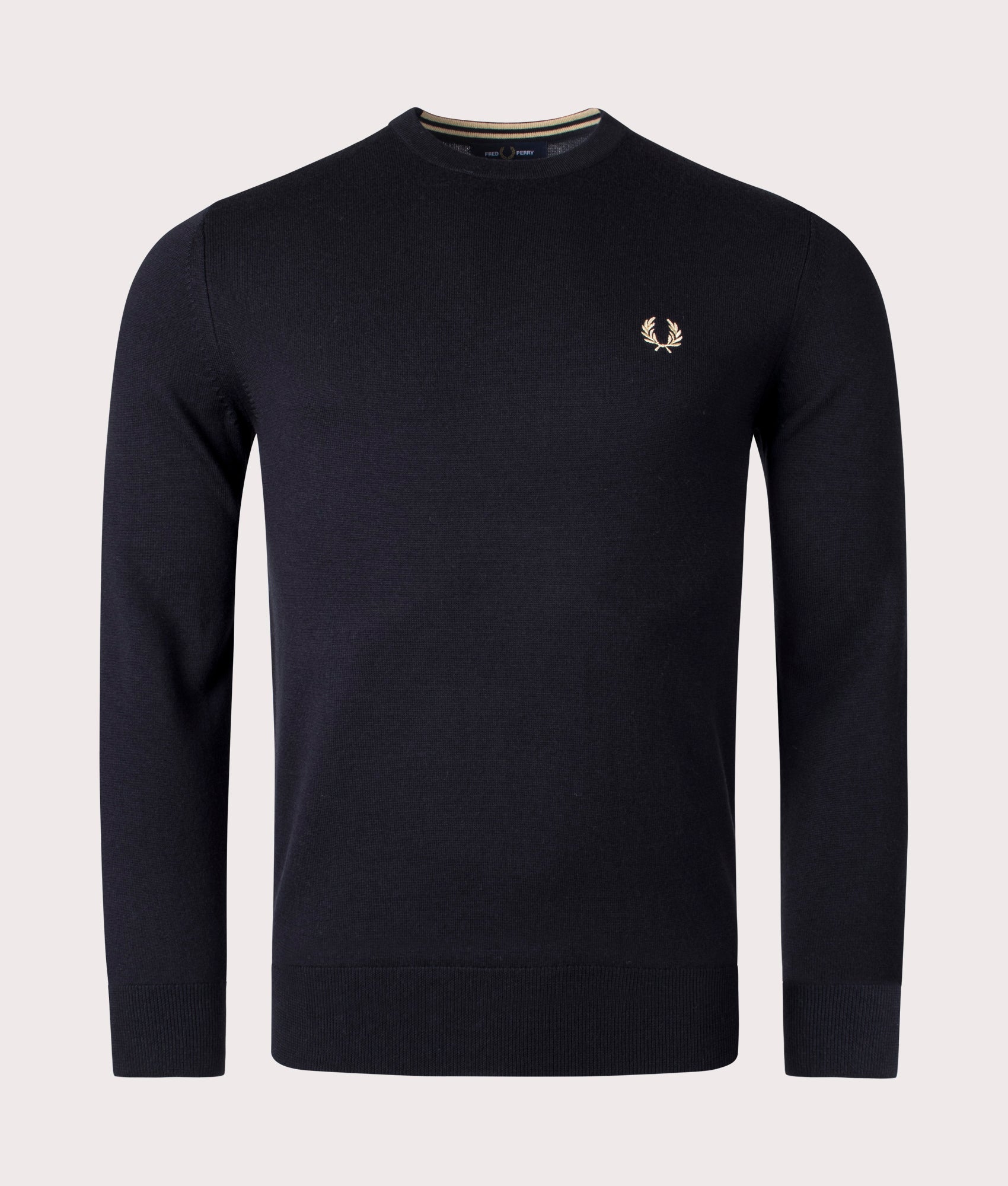 Fred Perry Classic Crew Neck Jumper  Black at EQVVS Menswear. Front shot.