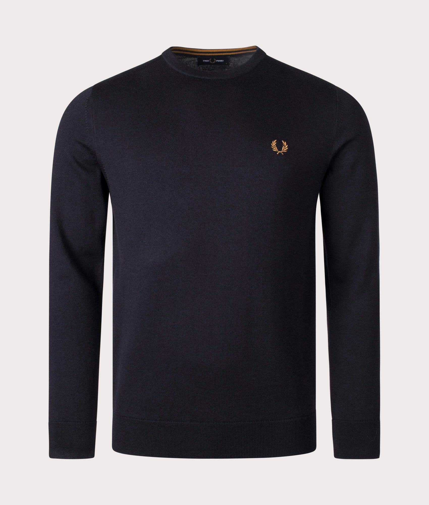 Fred Perry Classic Crew Neck Jumper in Navy at EQVVS Menswear. Front Shot. 