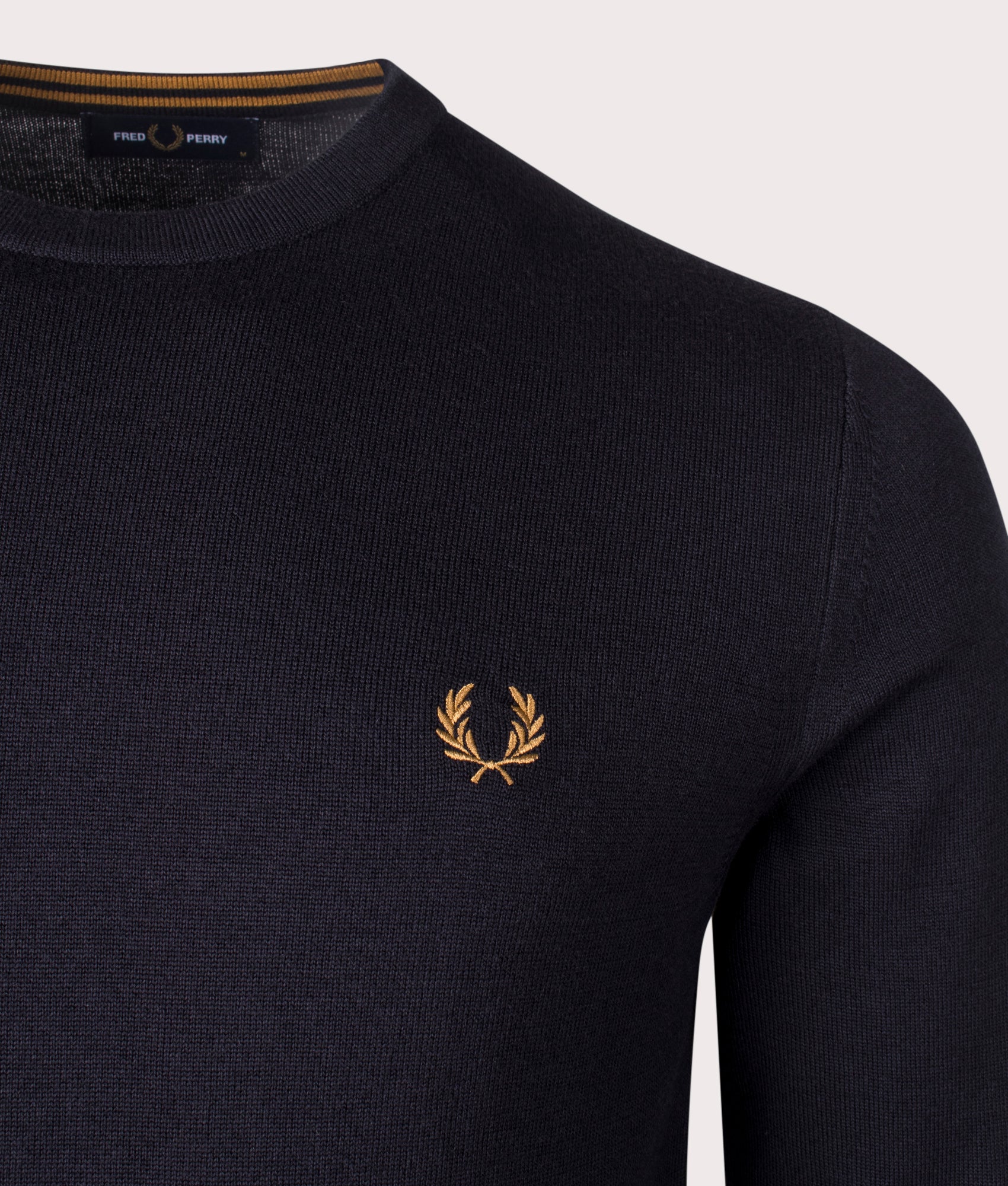 Fred Perry Classic Crew Neck Jumper at EQVVS Menswear. Detail Shot.