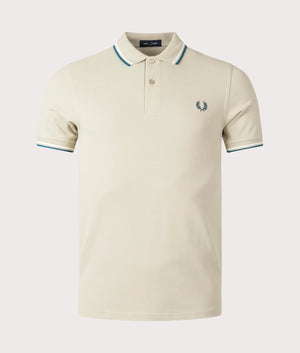 Twin Tipped Fred Perry Polo Shirt- Fred Perrty- Light oyster-Snow white-Petrol Blue- EQVVS- Front-Image