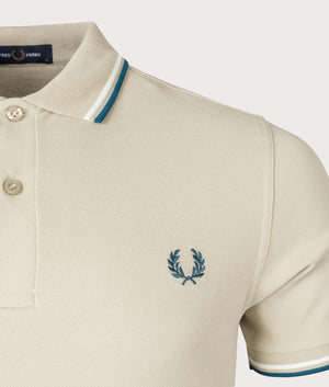 Twin Tipped Fred Perry Polo Shirt- Fred Perrty- Light oyster-Snow white-Petrol Blue- EQVVS- Detail-Image