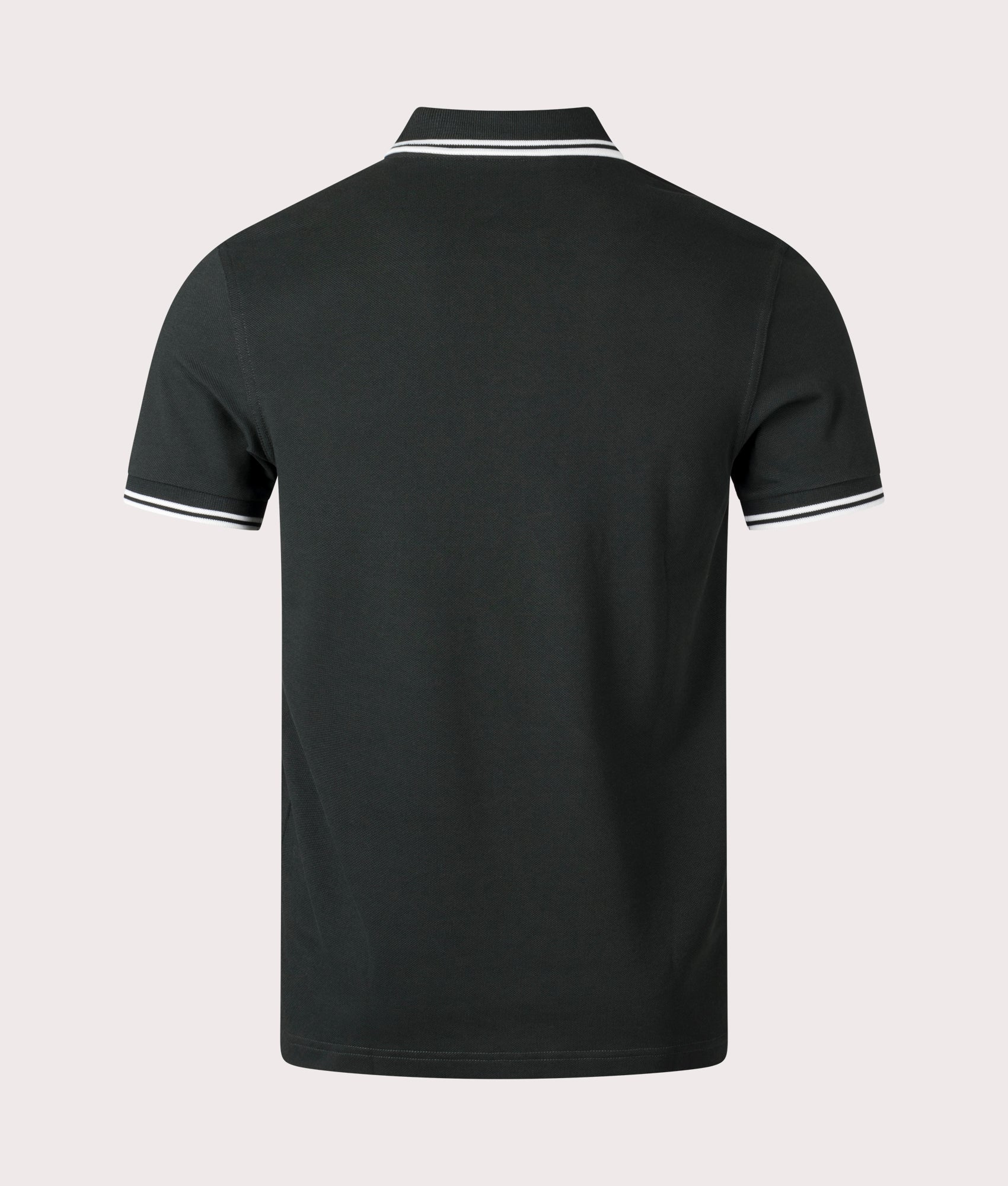 Fred Perry Twin Tipped Polo Shirt in Night Green and Snow White at EQVVS Menswear. Back shot.