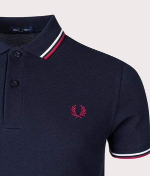 Fred Perry Twin Tipped Fred Perry Polo Shirt Snow in White and Navy Detail Shot at EQVVS