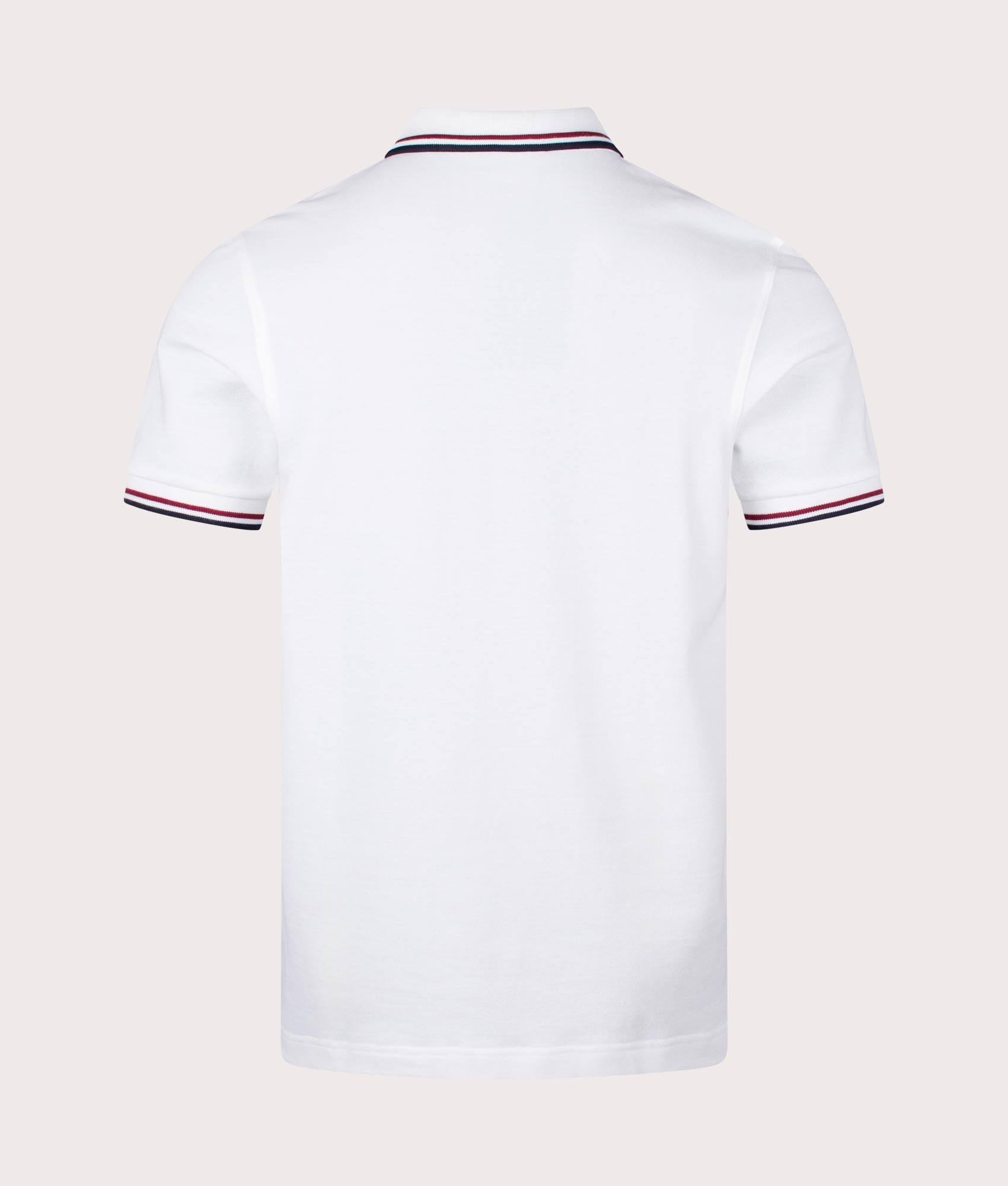 Fred Perry Twin Tipped Fred Perry Polo Shirt in White, Brick Red and Navy at EQVVS Menswear. Back shot.