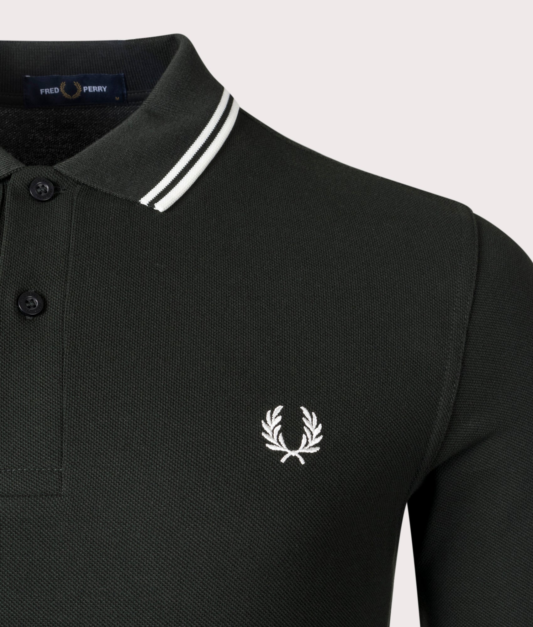Long Sleeve Twin Tipped Polo Shirt- Fred Perry- Night Green- EQVVS-Detail shot