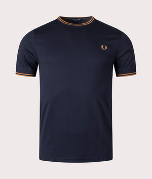 Twin Tipped T-Shirt- Fred Perry- Navy-Dark Caramel-EQVVS- Front Image
