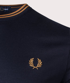 Twin Tipped T-Shirt- Fred Perry- Navy-Dark Caramel-EQVVS- Detail- Image