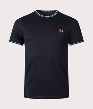 Twin Tipped T-Shirt Black/Cyber Blue/Light Rust | Fred Perry | EQVVS