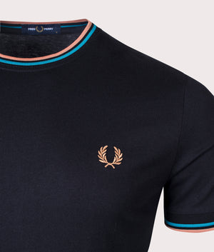 Twin Tipped T-Shirt Black/Cyber Blue/Light Rust | Fred Perry | EQVVS