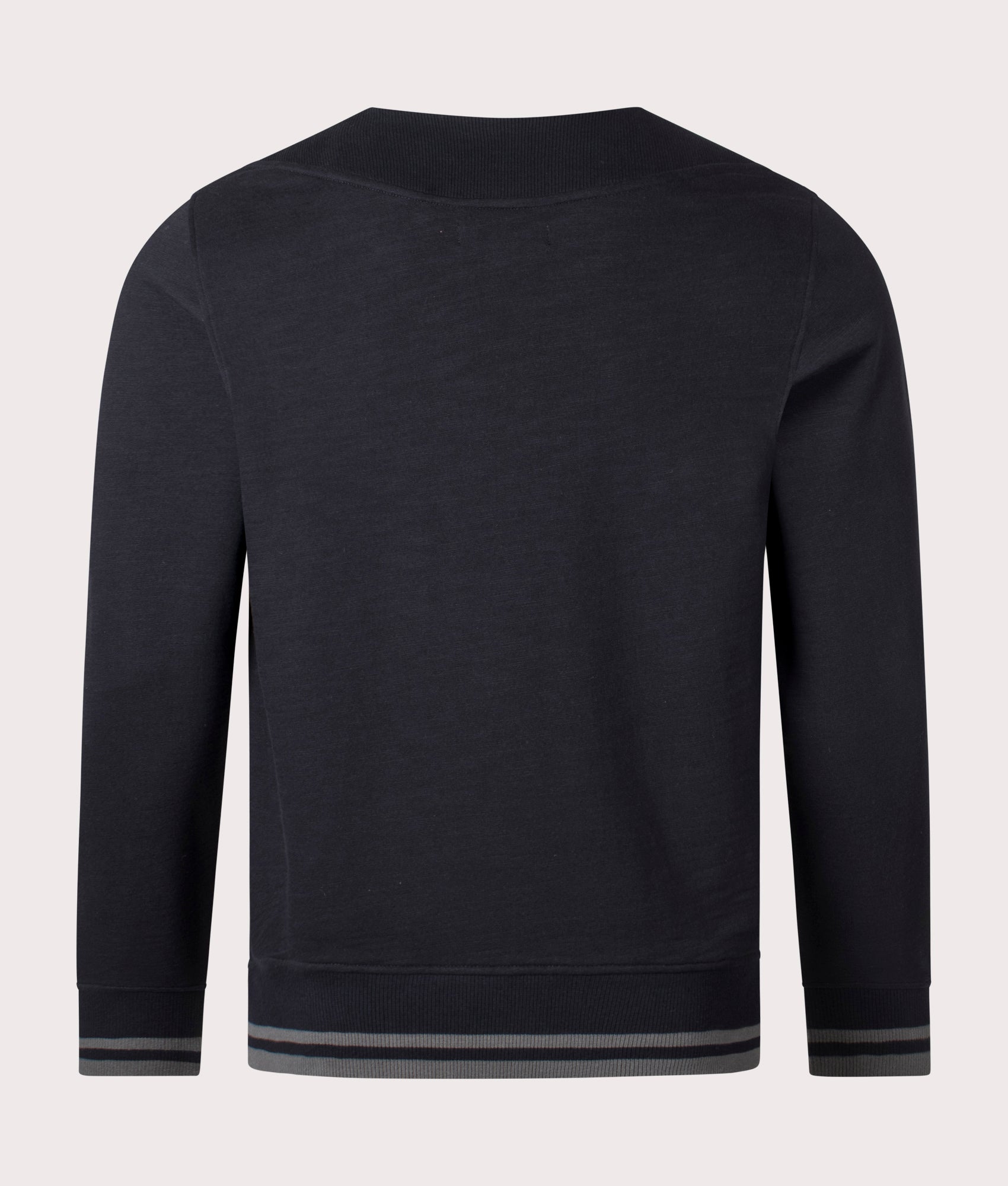 Rib Detail Sweatshirt in Black by Fred Perry. EQVVS Back Angle Shot.