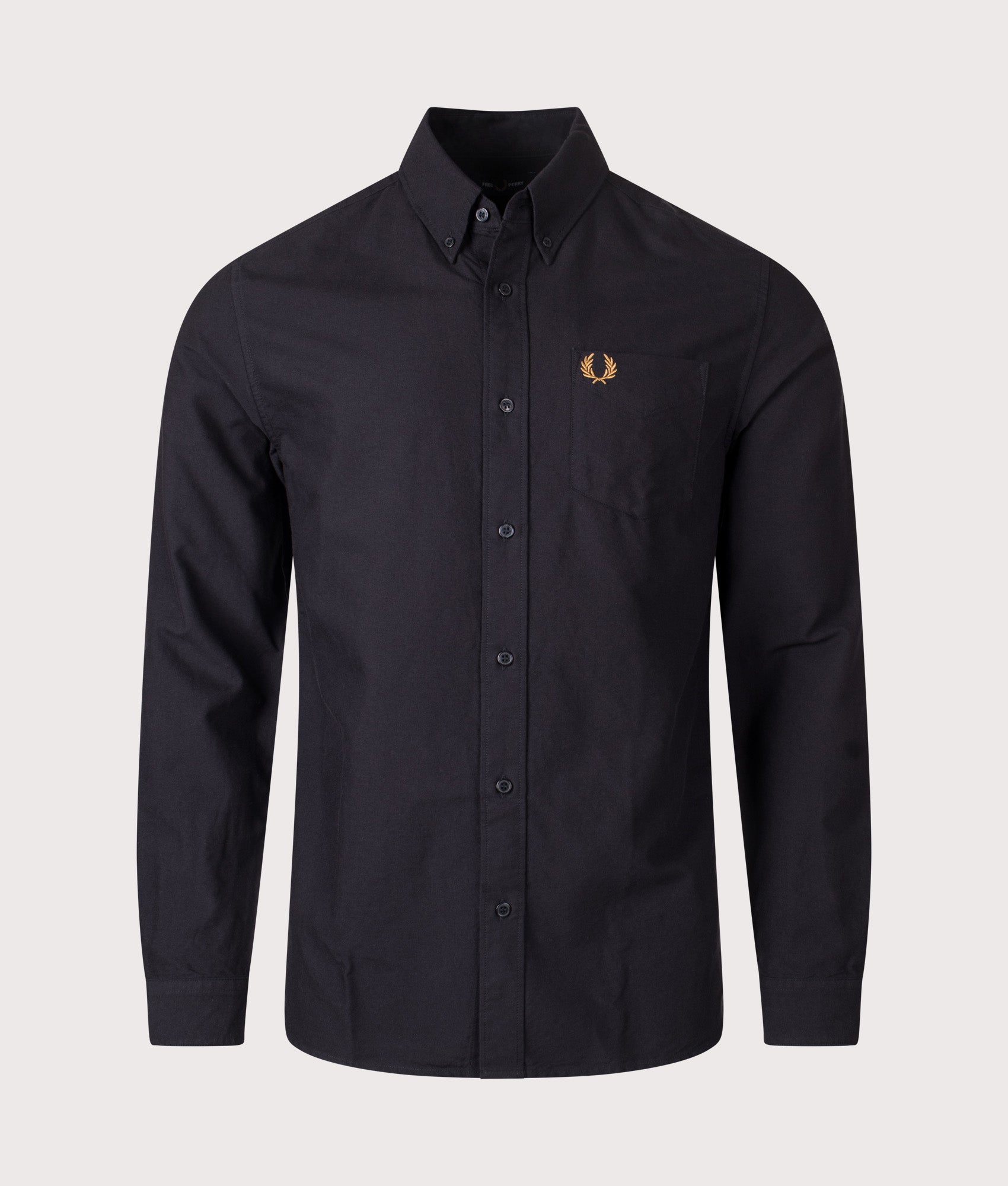 Fred Perry Oxford shirt arrives in Black at EQVVS Menswear. Front shot.