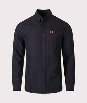 Fred Perry Oxford shirt arrives in Black at EQVVS Menswear. Front shot.
