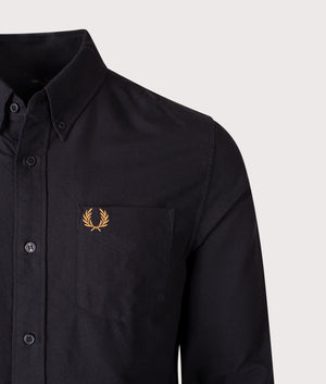 Fred Perry Oxford shirt arrives in Black at EQVVS Menswear. Detail shot.