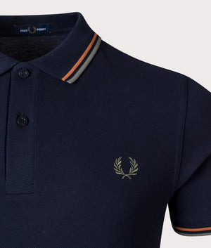 Twin Tipped Fred Perry Polo Shirt-U42 Navy-Nut Flakes-Field Green-Fred Perry-EQVVS-Detail-Image