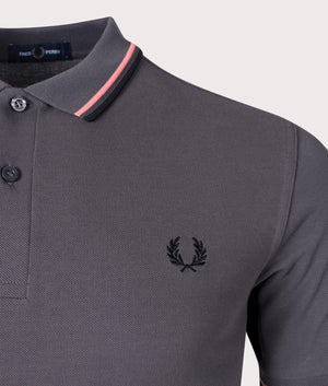 Twin Tipped Fred Perry Polo Shirt-U44 Gunmetal-Coral Heat-Black-Fred Perry-EQVVS-Detail-Image