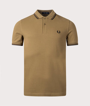 Twin Tipped Fred Perry Polo Shirt- U40 Shaded stone-burnt Tobacco-Black-Fred Perry-EQVVS-Front  Image