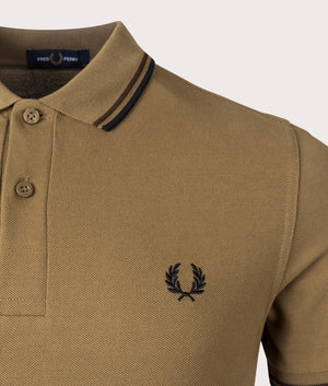 Twin Tipped Fred Perry Polo Shirt- U40 Shaded stone-burnt Tobacco-Black-Fred Perry-EQVVS-Detail Image