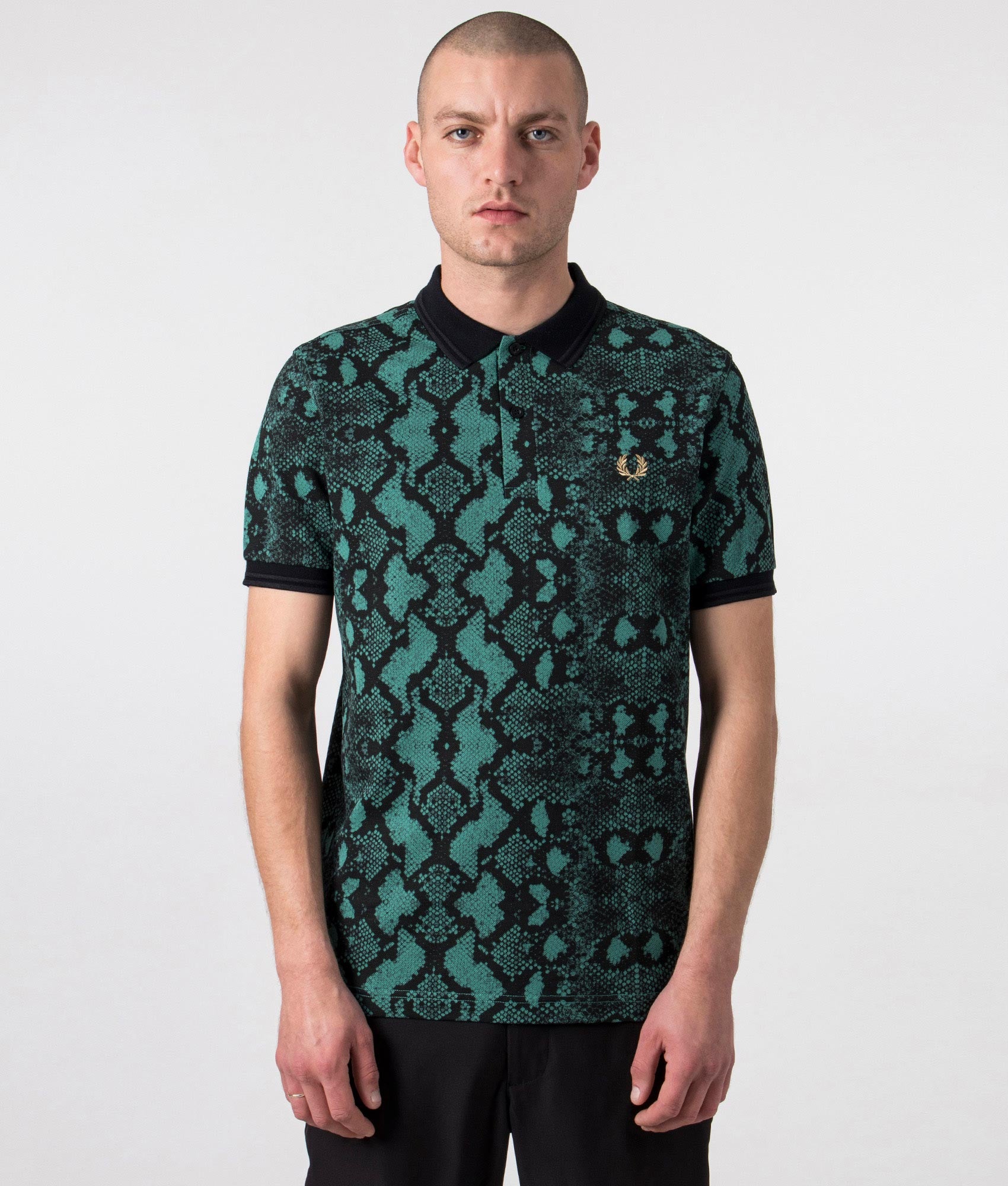 Snake-Print-Fred-Perry-Polo-Shirt-Deep-Mint-Fred-Perry-EQVVS-Front-Image