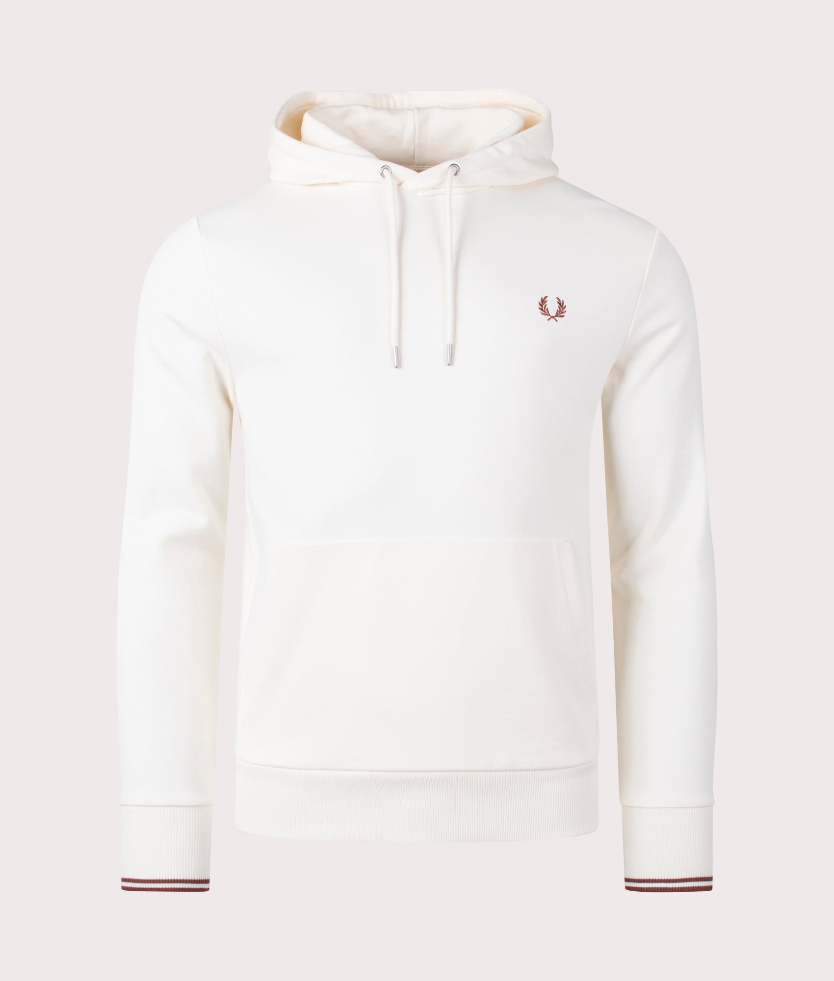 Tipped Hoodie- U09 Ecru-Whiskey Brown-Fred Perry-EQVVS-Front- Image