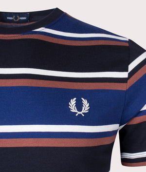 Bold Stripe T-Shirt-143 French Navy- Fred Perry-EQVVS- Detail -Image