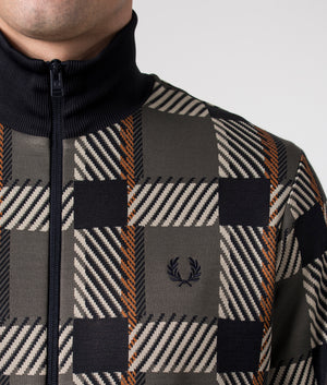 Fred Perry Glitch Tartan Track Jacket Filed Green Detail Shot EQVVS