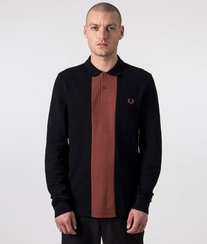Long-Sleeve-Panelled-Polo-Shirt-Black-Fred-Perry-EQVVS-Front-Image