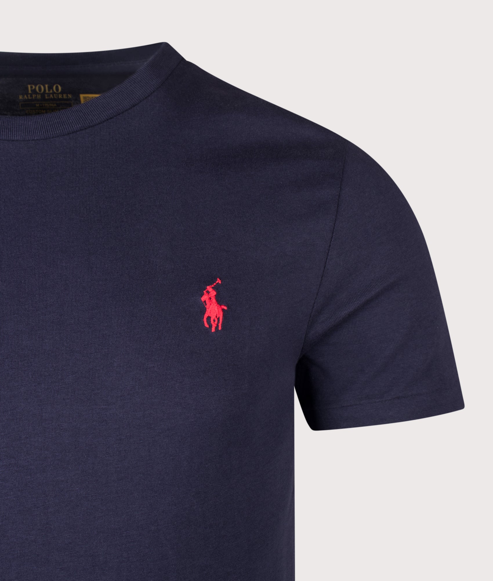 Polo Ralph Lauren Custom Slim Fit T-Shirt in Ink at EQVVS Menswear. Detail shot.