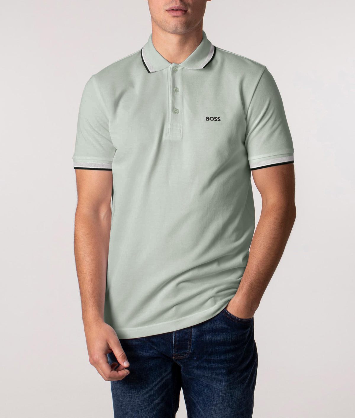 Paddy Polo Shirt in Open Green | 100% Cotton | BOSS | EQVVS | Front model shot
